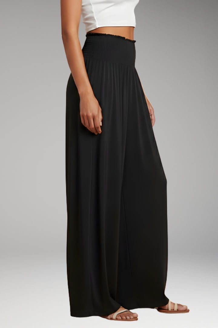Women’s Wide-Leg Trousers with High-Waisted Fit and Smocked Waistband