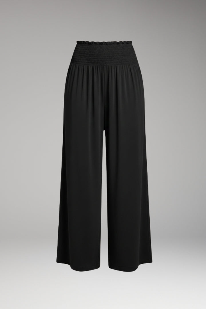 Women’s Wide-Leg Trousers with High-Waisted Fit and Smocked Waistband