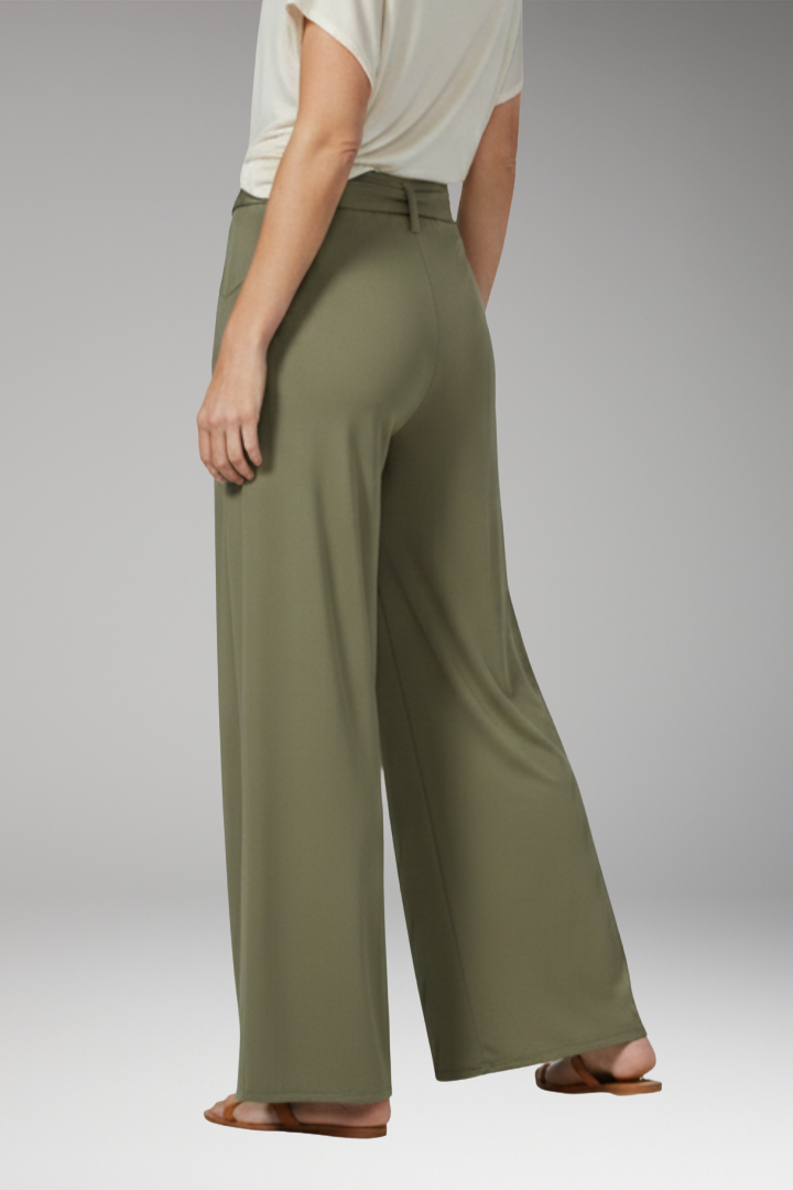 Women's Wide-Leg Trousers with High Waist and Tie Belt