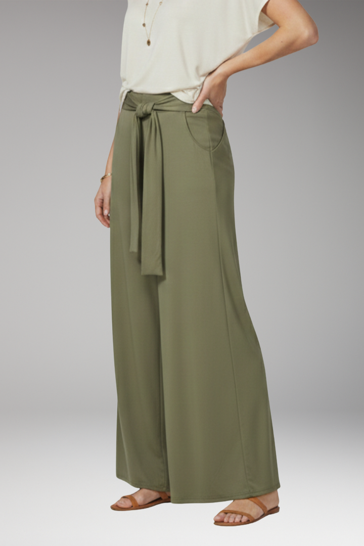 Women's Wide-Leg Trousers with High Waist and Tie Belt