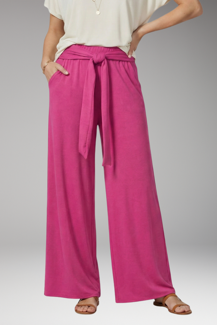 Women's Wide-Leg Trousers with High Waist and Tie Belt