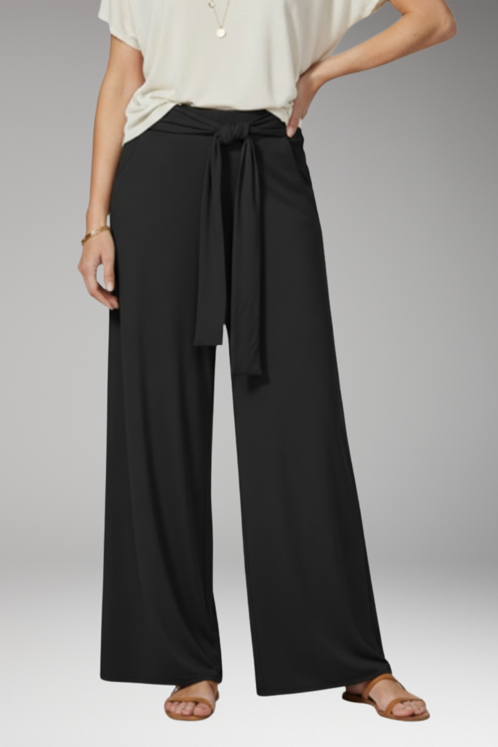 Women's Wide-Leg Trousers with High Waist and Tie Belt