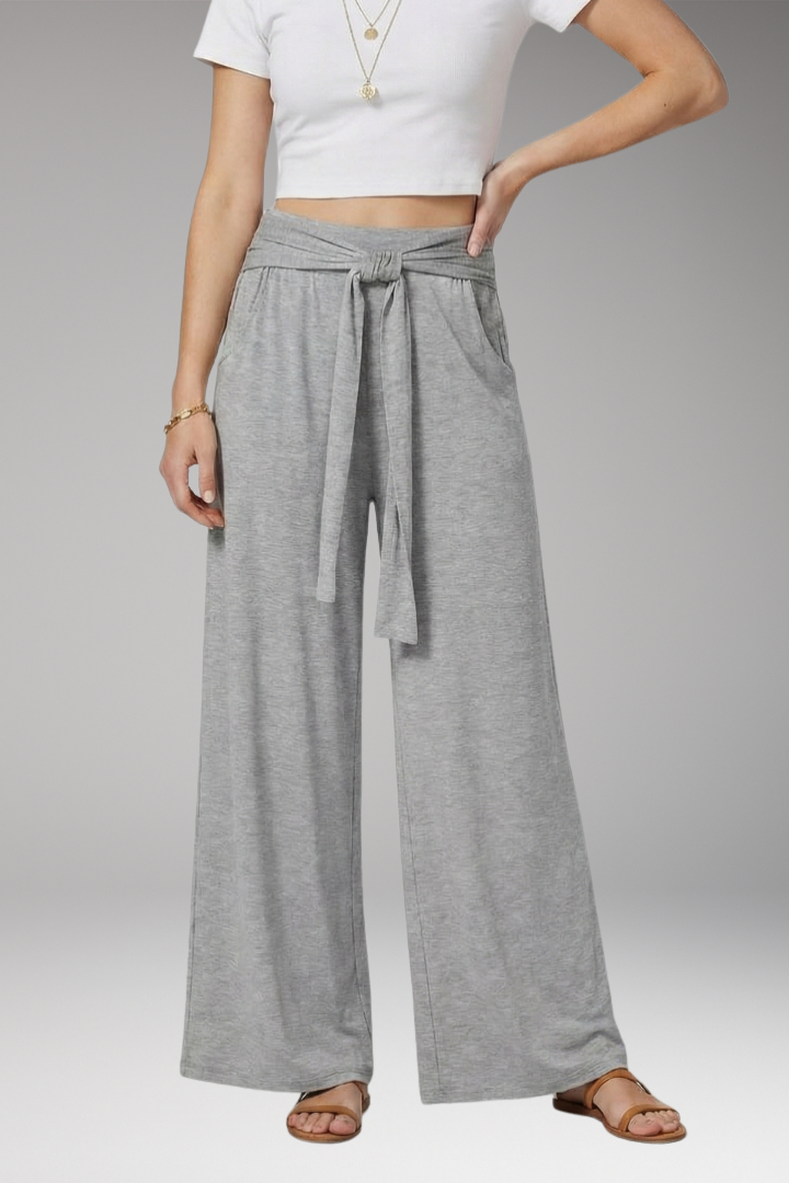 Women's Wide-Leg Trousers with High Waist and Tie Belt