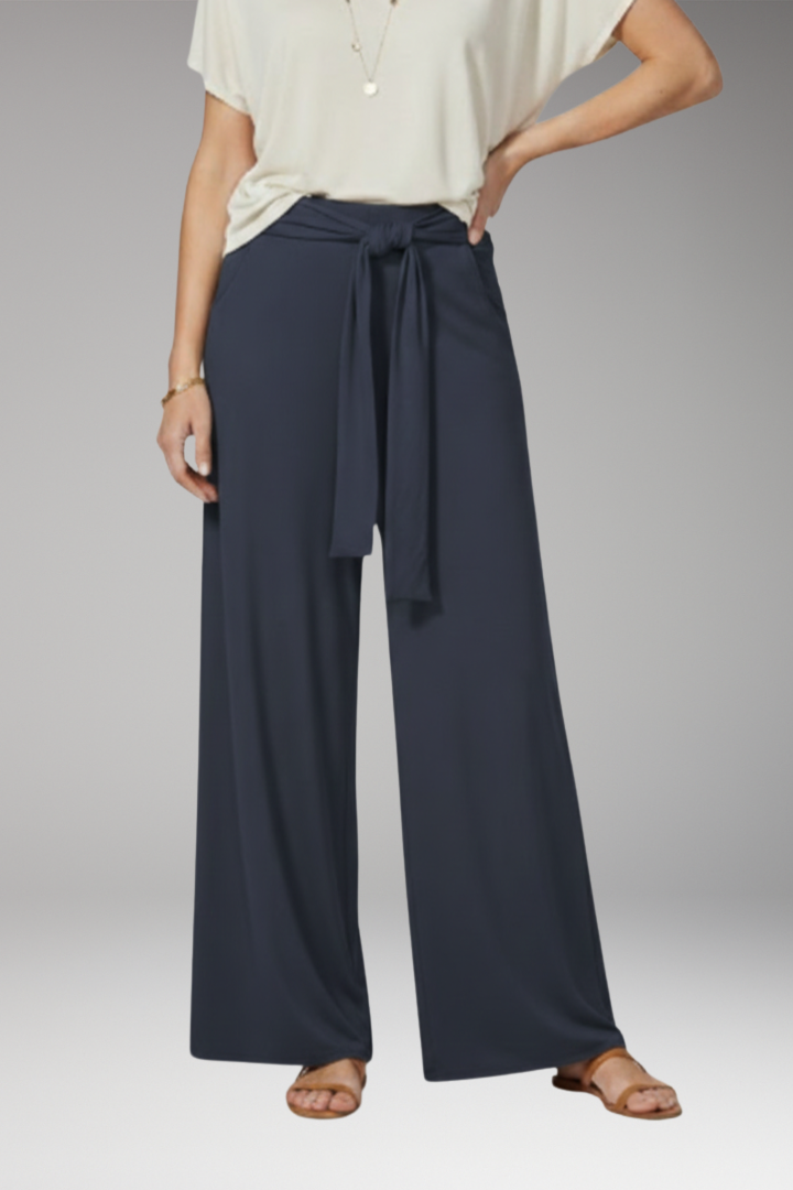 Women's Wide-Leg Trousers with High Waist and Tie Belt