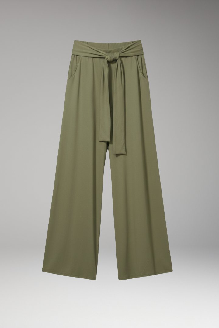 Women's Wide-Leg Trousers with High Waist and Tie Belt