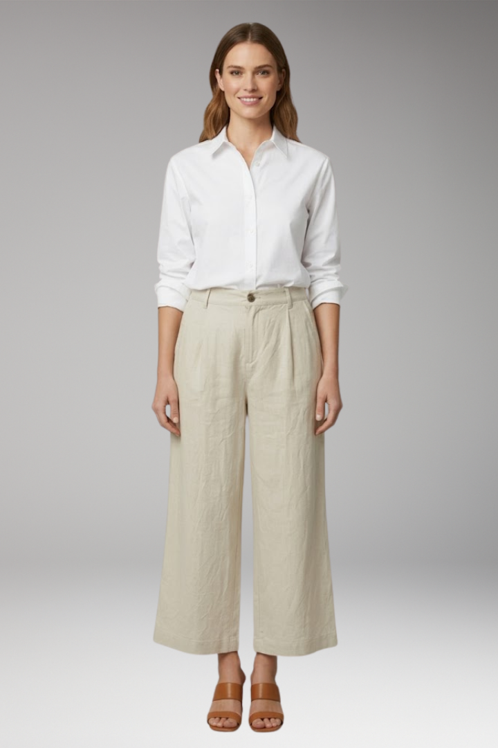 Women's Wide Leg Trousers with Button Waist