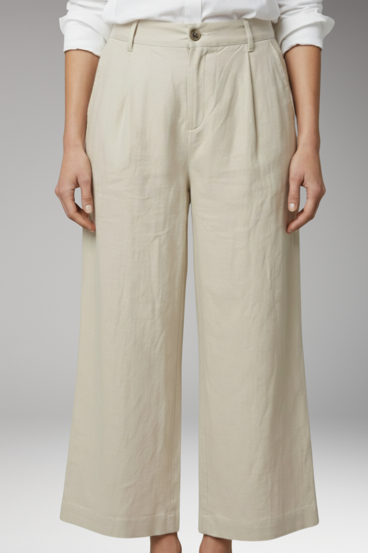 Women's Wide Leg Trousers with Button Waist