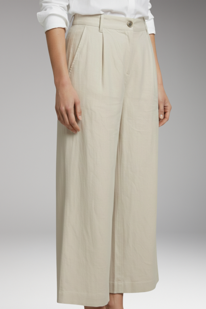 Women's Wide Leg Trousers with Button Waist