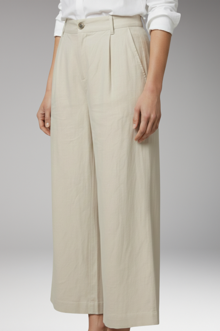 Women's Wide Leg Trousers with Button Waist