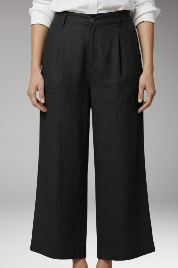 Women's Wide Leg Trousers with Button Waist