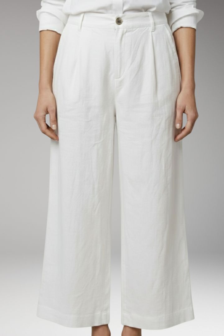 Women's Wide Leg Trousers with Button Waist