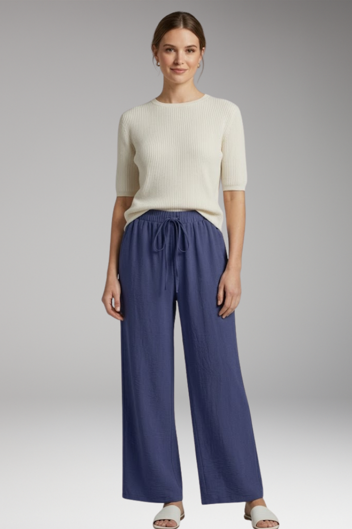 Women's Wide Leg Trousers with Drawstring Waist