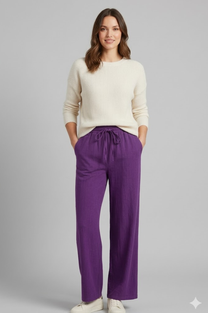 Women's Wide Leg Trousers with Drawstring