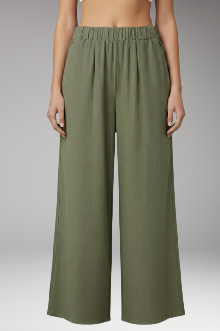 Women's Wide Leg Trousers with Elastic Waistband