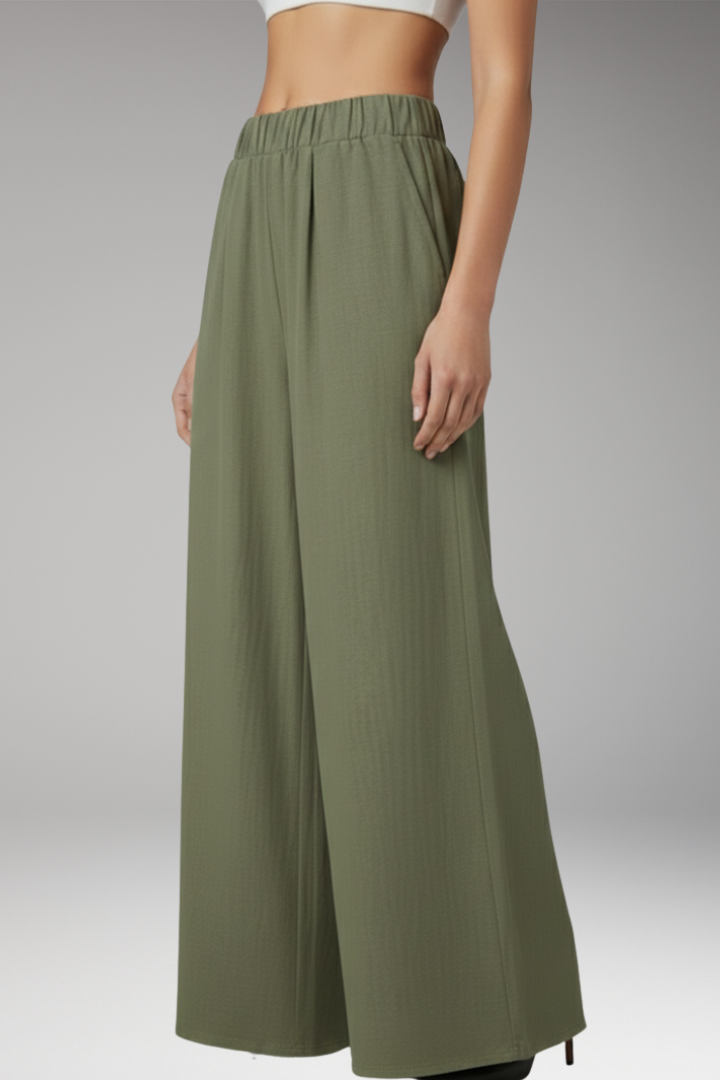 Women's Wide Leg Trousers with Elastic Waistband