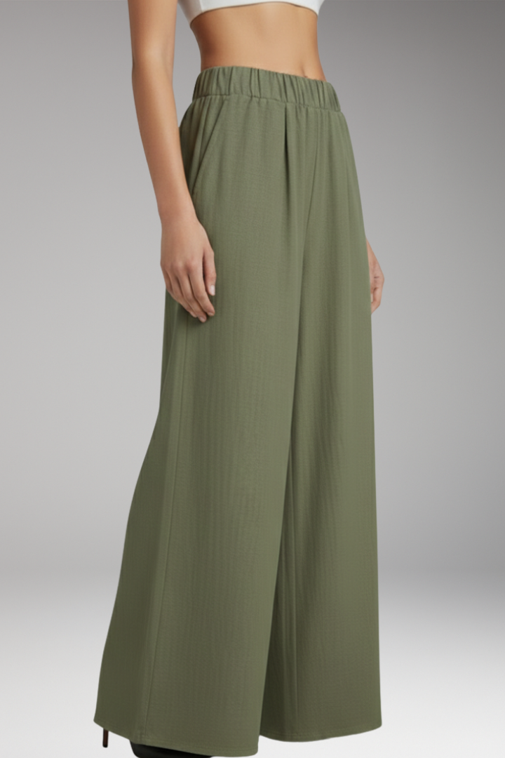 Women's Wide Leg Trousers with Elastic Waistband