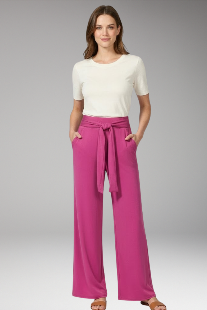 Women's Wide Leg Trousers with Tie Waist and Side Pockets