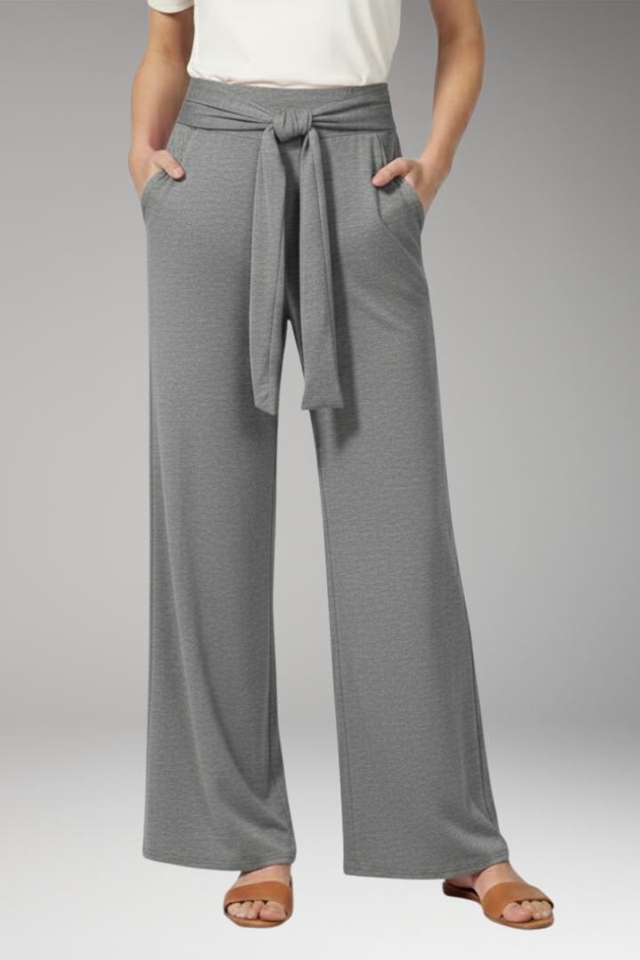 Women's Wide Leg Trousers with Tie Waist and Side Pockets
