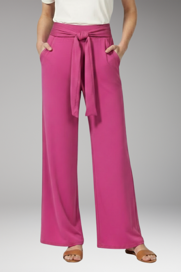 Women's Wide Leg Trousers with Tie Waist and Side Pockets