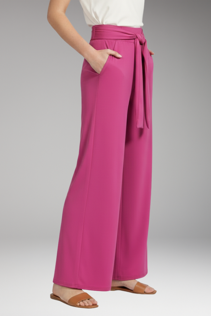 Women's Wide Leg Trousers with Tie Waist and Side Pockets
