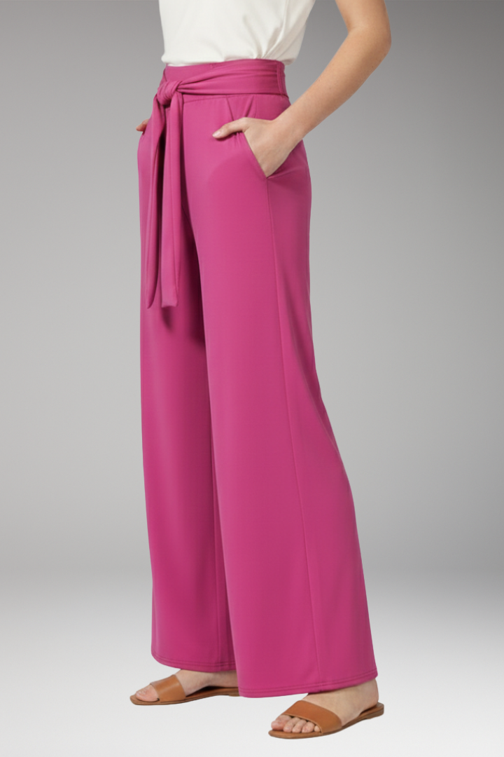 Women's Wide Leg Trousers with Tie Waist and Side Pockets