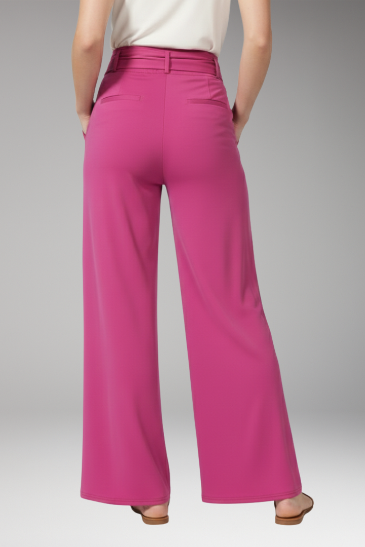 Women's Wide Leg Trousers with Tie Waist and Side Pockets