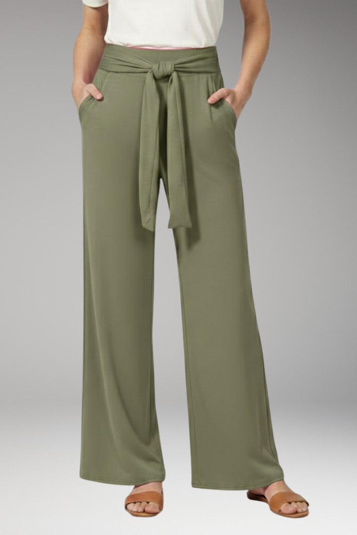 Women's Wide Leg Trousers with Tie Waist and Side Pockets