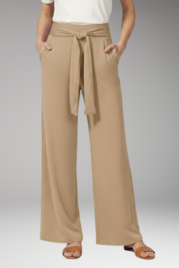 Women's Wide Leg Trousers with Tie Waist and Side Pockets