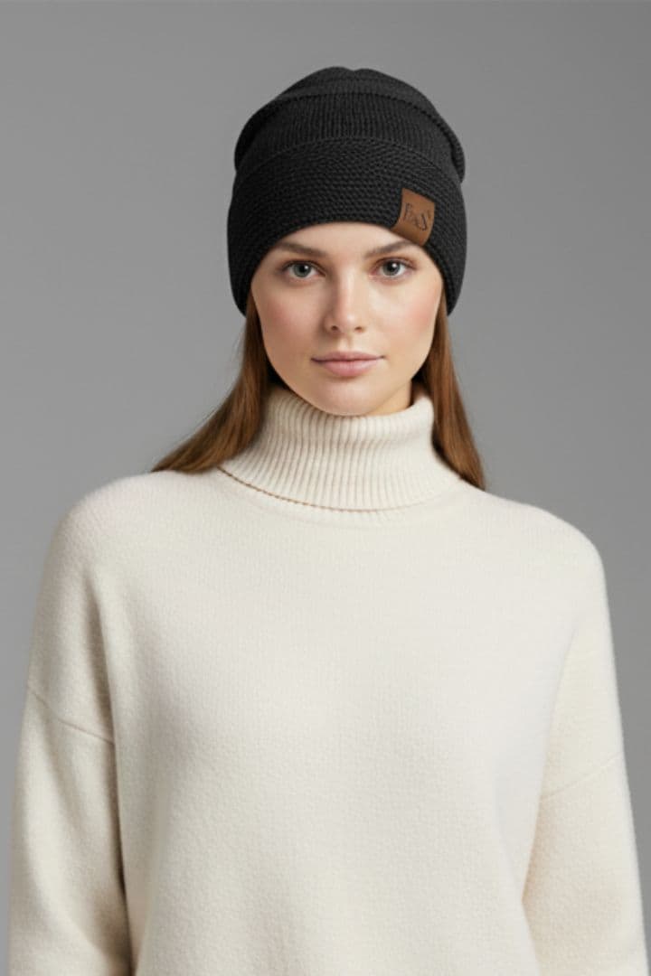 Women's Winter Beanie with Fleece Lining and Ribbed Knit Texture