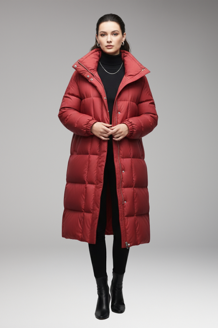 Women’s Winter Coat with High Collar and Quilted Surface