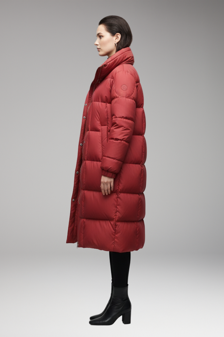 Women’s Winter Coat with High Collar and Quilted Surface