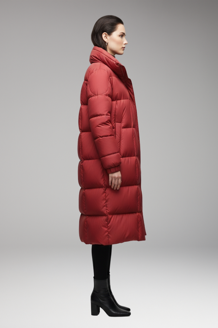 Women’s Winter Coat with High Collar and Quilted Surface