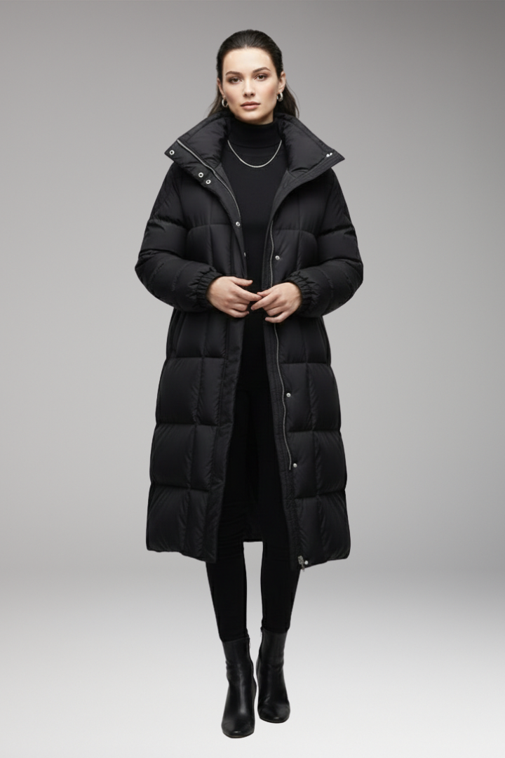 Women’s Winter Coat with High Collar and Quilted Surface