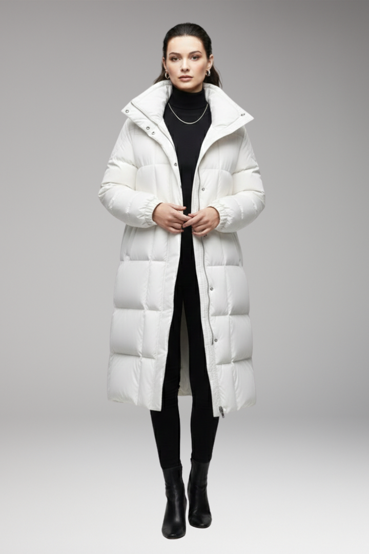 Women’s Winter Coat with High Collar and Quilted Surface