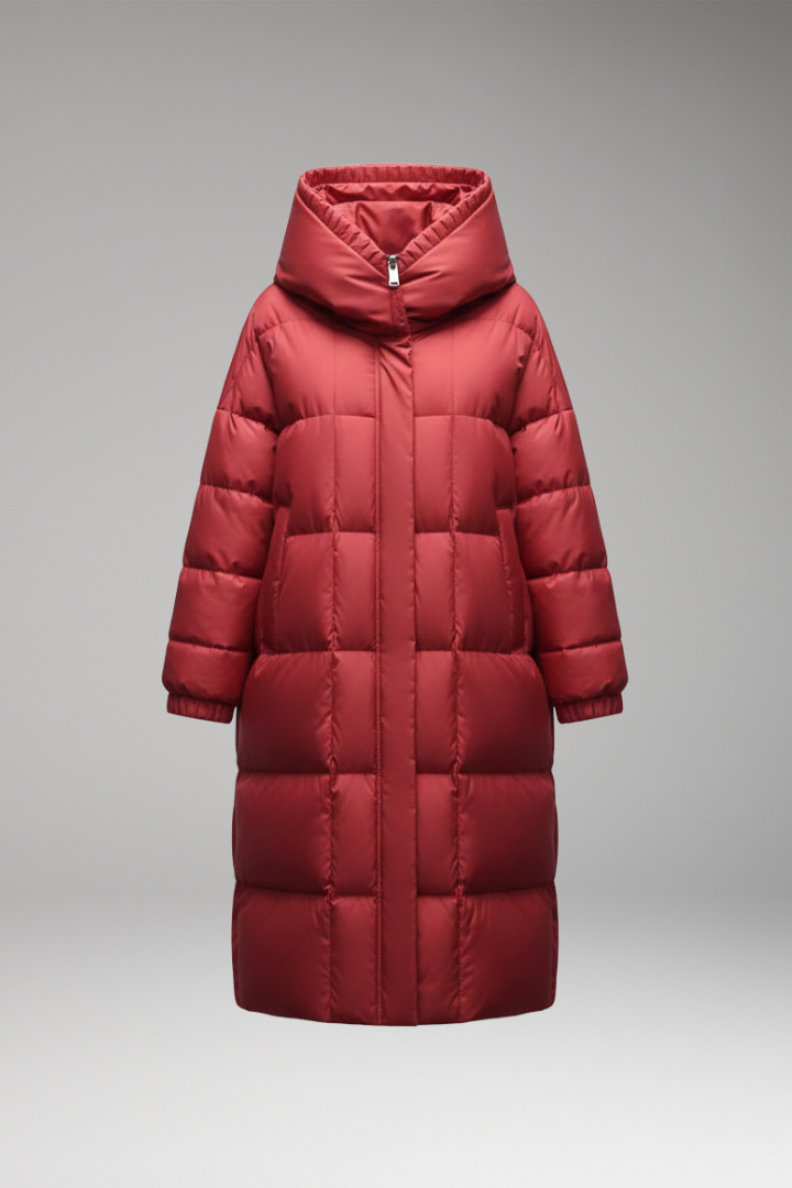Women’s Winter Coat with High Collar and Quilted Surface
