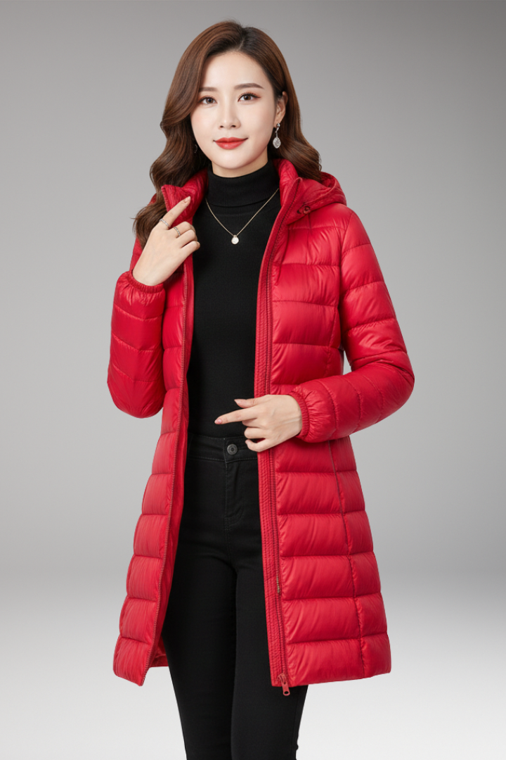 Women’s Winter Jacket with Hood and Quilted Hem