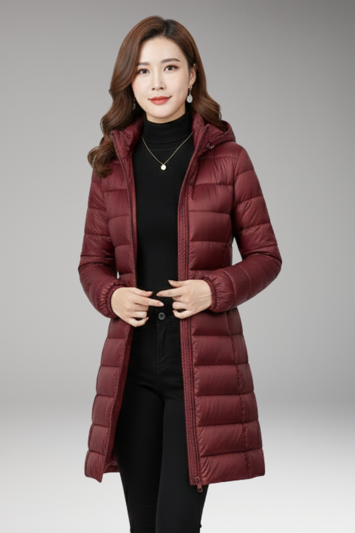 Women’s Winter Jacket with Hood and Quilted Hem
