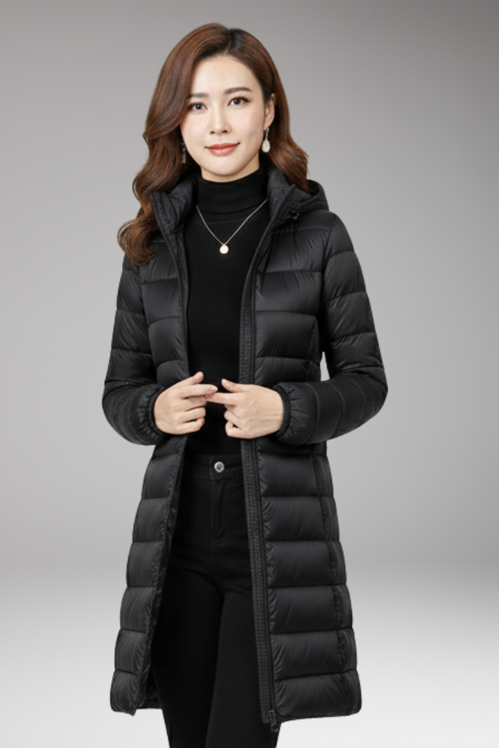 Women’s Winter Jacket with Hood and Quilted Hem