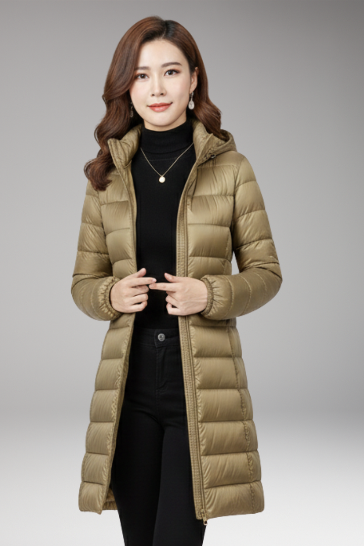Women’s Winter Jacket with Hood and Quilted Hem