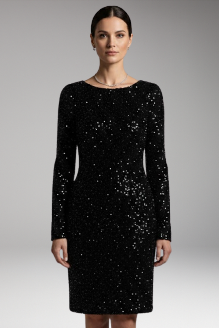 Women’s Winter Party Dress with Open Back and Deep V-Neck