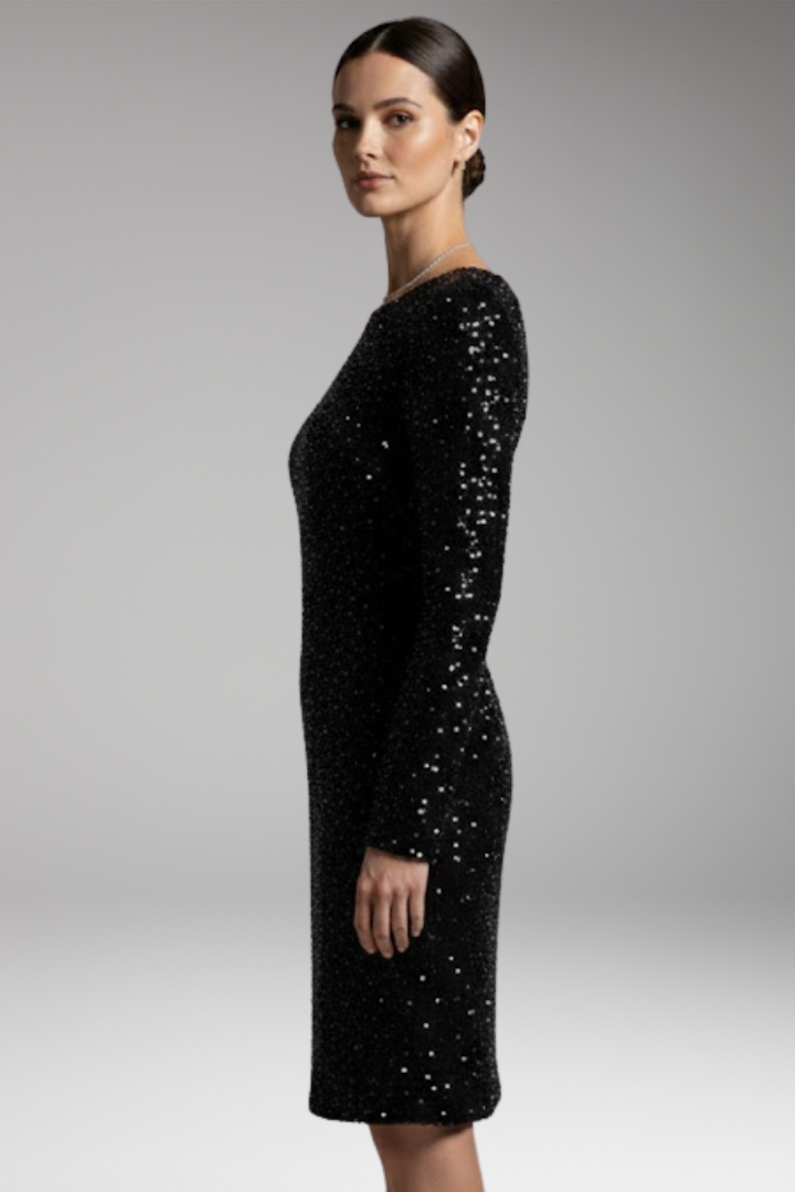 Women’s Winter Party Dress with Open Back and Deep V-Neck