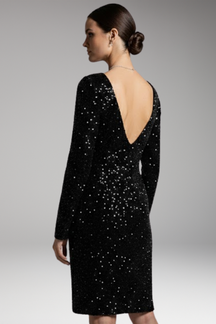 Women’s Winter Party Dress with Open Back and Deep V-Neck