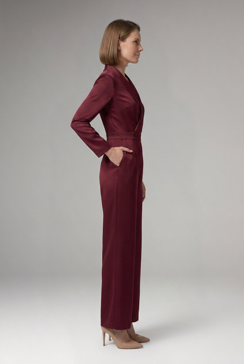 Women's Wrap Front Jumpsuit with Long Sleeves and Wide Legs
