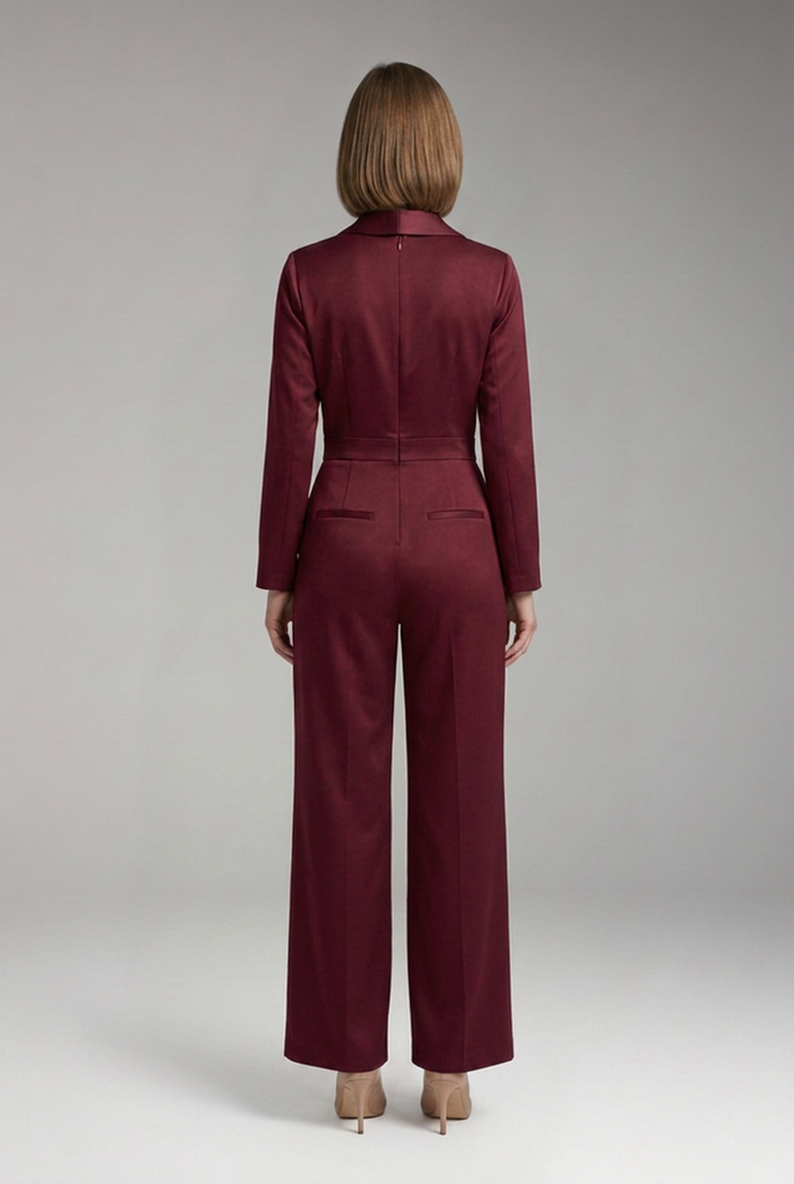 Women's Wrap Front Jumpsuit with Long Sleeves and Wide Legs