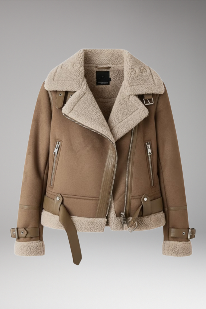 Women’s Zip Jacket with Plush Lining and Adjustable Hem Belt