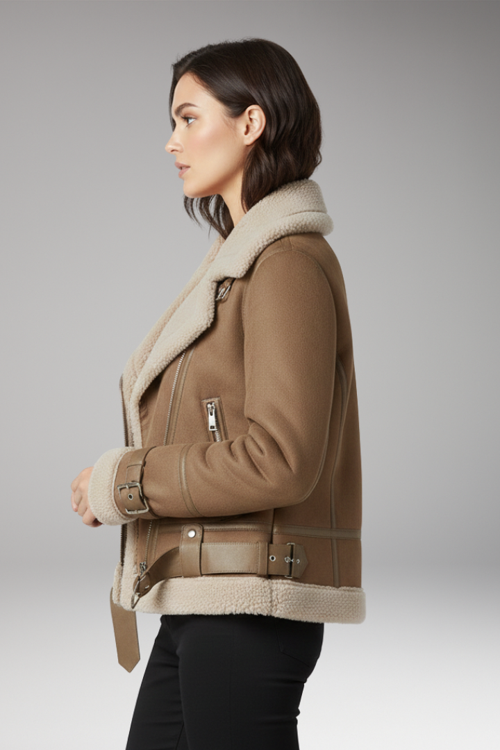 Women’s Zip Jacket with Plush Lining and Adjustable Hem Belt