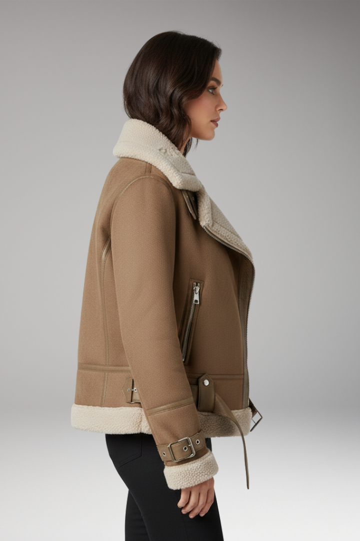 Women’s Zip Jacket with Plush Lining and Adjustable Hem Belt