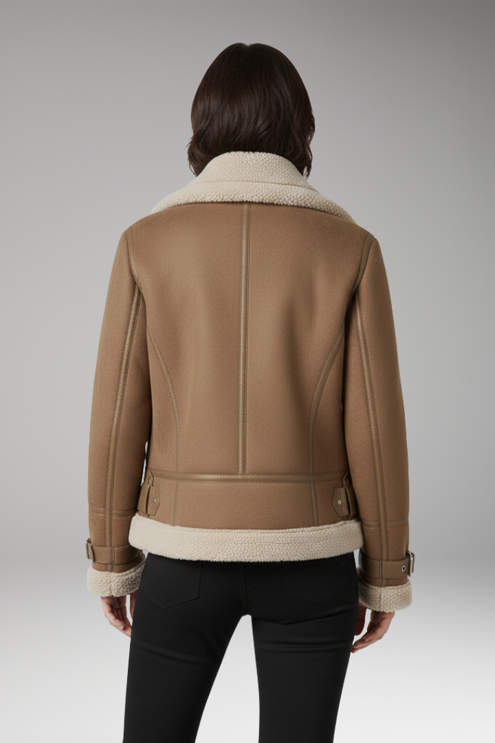 Women’s Zip Jacket with Plush Lining and Adjustable Hem Belt