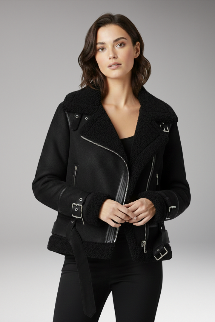 Women’s Zip Jacket with Plush Lining and Adjustable Hem Belt