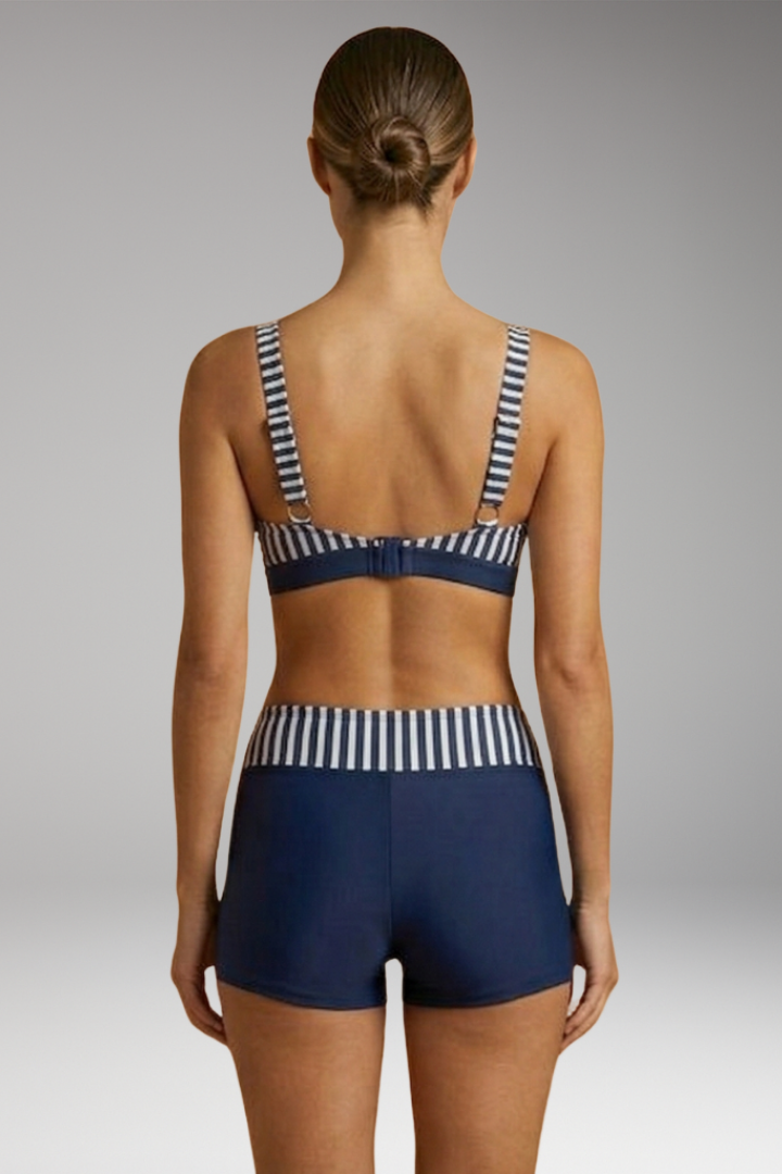 Women's Bikini Set with Striped Top and Adjustable Drawstring Shorts